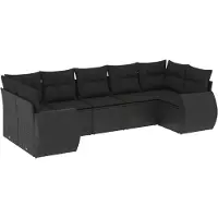 vidaXL Ensemble de salon de jardin 7 pièces avec coussins noir poly rotin