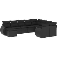 vidaXL Ensemble de 10 canapés de jardin avec coussins noir poly rotin
