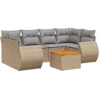 vidaXL Ensemble de salon de jardin 7 pièces avec coussins Beige Poly Rattan