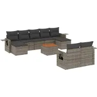 vidaXL Ensemble de salon de jardin 10 pièces avec coussins Gris Poly Rattan