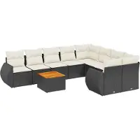 vidaXL Ensemble de salon de jardin 9 pièces avec coussins noir poly rotin