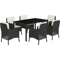 vidaXL Ensemble de jardin 7 pièces avec coussins Noir Poly Rattan