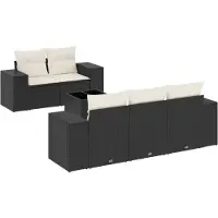 vidaXL Ensemble de salon de jardin 6 pièces avec coussins noir poly rotin