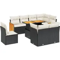 vidaXL Ensemble de salon de jardin 9 pièces avec coussins noir poly rotin
