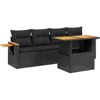 vidaXL Ensemble de salon de jardin 5 pièces avec coussins noir poly rotin