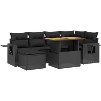 vidaXL Ensemble de salon de jardin 7 pièces avec coussins noir poly rotin