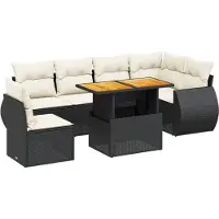 vidaXL Ensemble de salon de jardin 7 pièces avec coussins noir poly rotin