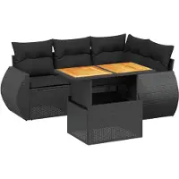 vidaXL Ensemble de salon de jardin 5 pièces avec coussins noir poly rotin