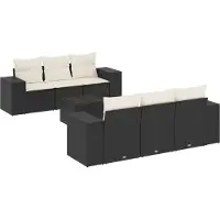 vidaXL Ensemble de salon de jardin 7 pièces avec coussins noir poly rotin