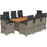 vidaXL Salon de jardin 9 pièces avec coussins Gris Poly Rattan