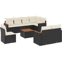 vidaXL Ensemble de salon de jardin 9 pièces avec coussins noir poly rotin