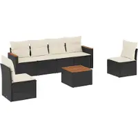 vidaXL Ensemble de salon de jardin 7 pièces avec coussins noir poly rotin