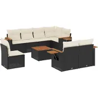 vidaXL Ensemble de salon de jardin 9 pièces avec coussins noir poly rotin