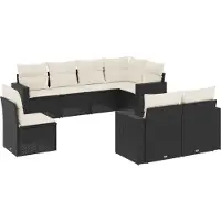vidaXL Ensemble de jardin canapé 8 pièces avec coussins noir poly rotin