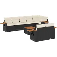 vidaXL Ensemble de salon de jardin 9 pièces avec coussins noir poly rotin