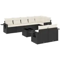 vidaXL Ensemble de salon de jardin 9 pièces avec coussins noir poly rotin