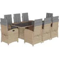vidaXL Salon de jardin 9 pièces avec coussins Mélange beige Poly rotin