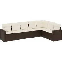 vidaXL Ensemble de salon de jardin 7 pièces avec coussins Marron Poly rotin