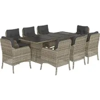 vidaXL Salon de jardin 9 pièces avec coussins gris clair Poly rotin