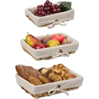 Relaxdays Corbeille à pain 3pcs, Stockage du pain, Beige, Marron