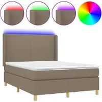 vidaXL Lit Boxspring avec matelas & LED Taupe 140x200 cm Tissu