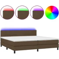 vidaXL Lit Boxspring avec matelas & LED Marron foncé 200x200 cm Tissu