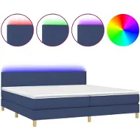vidaXL Lit Boxspring avec matelas & LED Bleu 200x200 cm Tissu