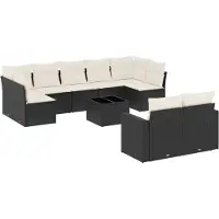 vidaXL Ensemble de 10 canapés de jardin avec coussins noir poly rotin