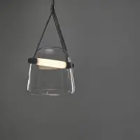 Brokis Mona PC1030 Extra Large Suspension Transparent Glass (CGC23) | Black leather (GINT792) | Black (CCS1948 + CCSC619)