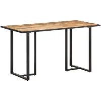 vidaXL Table de salle à manger "Patersberg" en acier, bois massif marron, noir. Dimensions (L/L/H) 140x70x76 cm