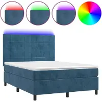 vidaXL Lit boxspring avec matelas & LED bleu foncé 140x200 cm velours
