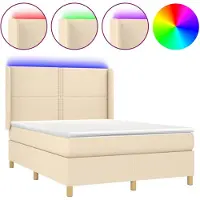 vidaXL Lit Boxspring avec matelas & LED Crème 140x190 cm Tissu