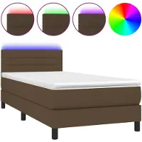 vidaXL Lit Boxspring avec matelas & LED Marron foncé 80x200 cm Tissu