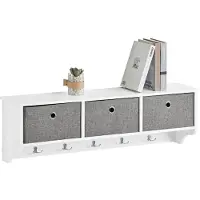 SoBuy FRG282-W Porte-manteau avec étagère murale - 3 paniers à linge - Blanc - 100x20x30 cm - Bois