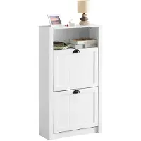 SoBuy FSR87-K-W Meuble à chaussures avec 2 abattants - 60 x 24 x 110 cm - Blanc