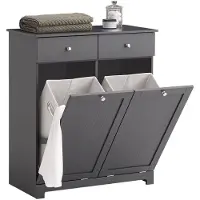 SoBuy Meuble de salle de bain pour 2 paniers à linge SoBuy Avec 2 tiroirs - Gris - 78x91x38 cm