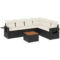 vidaXL Ensemble de salon de jardin 7 pièces avec coussins noir poly rotin