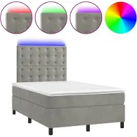 vidaXL Lit boxspring avec matelas & LED gris clair 120x190 cm velours