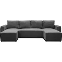 Aucune Canapé d'angle convertible panoramique PHARELL 5/6 places - Tissu velours côtelé anthracite - Coffre de rangement - L297xP155xH85cm