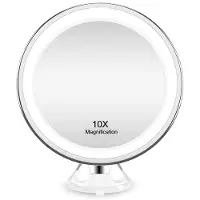 Uniq Miroir de maquillage avec éclairage LED et grossissement 10x, à ventouse, 17 cm