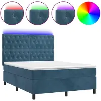 vidaXL Lit boxspring avec matelas & LED bleu foncé 140x200 cm velours