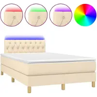 vidaXL Lit Boxspring avec matelas & LED Crème 120x200 cm Tissu