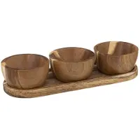 Northio Plateau avec trois bols de service - Bois d'acacia