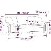 vidaXL Canapé 3 places avec oreillers gris foncé 180 cm velours
