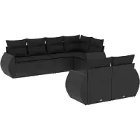 vidaXL Ensemble de salon de jardin 7 pièces avec coussins noir poly rotin