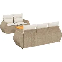 vidaXL Ensemble de salon de jardin 6 pièces avec coussins Beige Poly Rattan