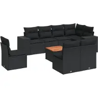 vidaXL Ensemble de salon de jardin 9 pièces avec coussins noir poly rotin