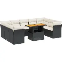 vidaXL Ensemble de 10 canapés de jardin avec coussins noir poly rotin