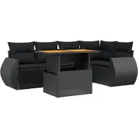 vidaXL Ensemble de salon de jardin 6 pièces avec coussins noir poly rotin
