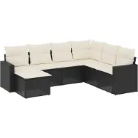 vidaXL Ensemble de salon de jardin 7 pièces avec coussins noir poly rotin
